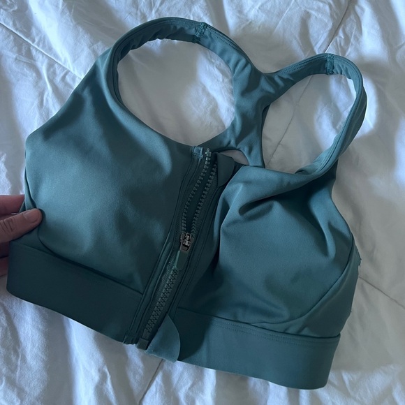 Women's Medium Support Zip Front Sports Bra Size XS-S color green/aquamarine - Picture 2 of 8